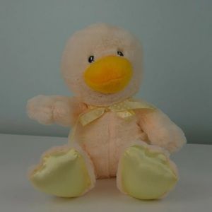 Baby Essentials Duck Plush Stuffed Animal Yellow White Polka Dot Bow AD Sutton